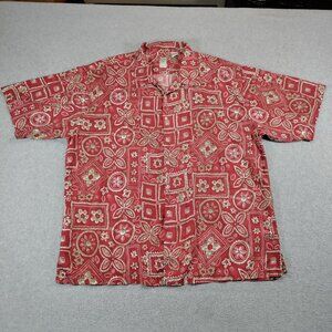 Burma Bibas Shirt Men’s XXL Red Bandana Floral Silk Hawaiian Loop Collar Pocket